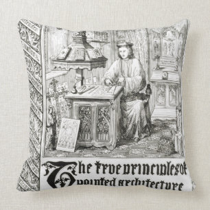 Pugin at work, frontispiece from 'True Principles Throw Pillow