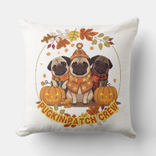 Pugkin Patch Crew   Funny Cute Halloween Pug Pumpk Throw Pillow