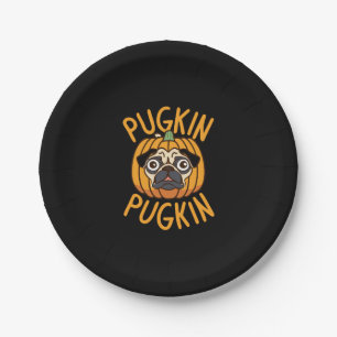Pugkin Pug Dog Halloween Paper Plate
