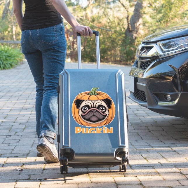 Pugkin Pug Halloween Happy Halloween Oversized T-S (Suitcase Insitu)