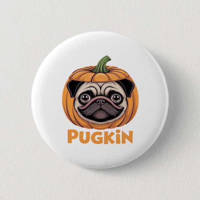 Pugkin Pug Halloween Happy Halloween Oversized T-S 2 Inch Round Button (Front)