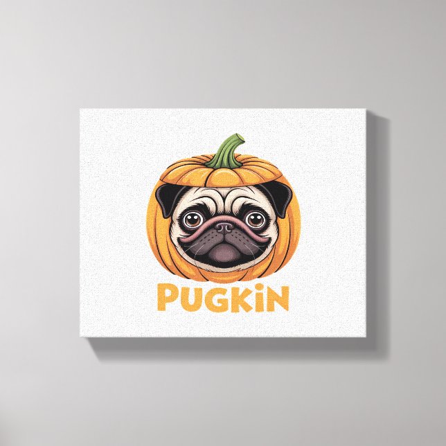 Pugkin Pug Halloween Happy Halloween Oversized T-S Canvas Print (Front)