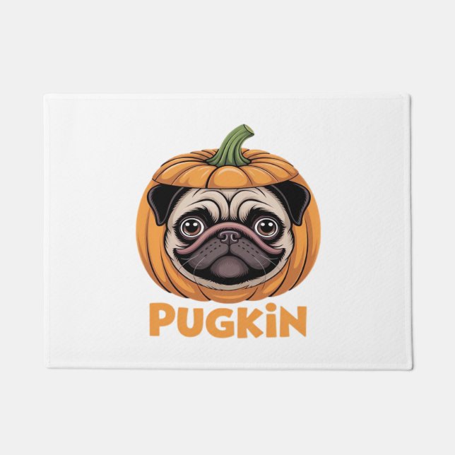 Pugkin Pug Halloween Happy Halloween Oversized T-S Doormat (Front)