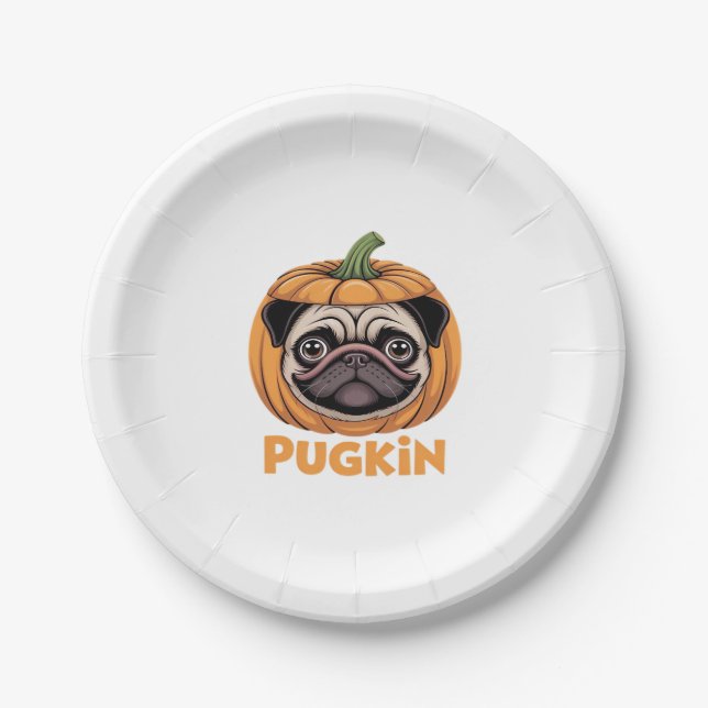 Pugkin Pug Halloween Happy Halloween Oversized T-S Paper Plate (Front)