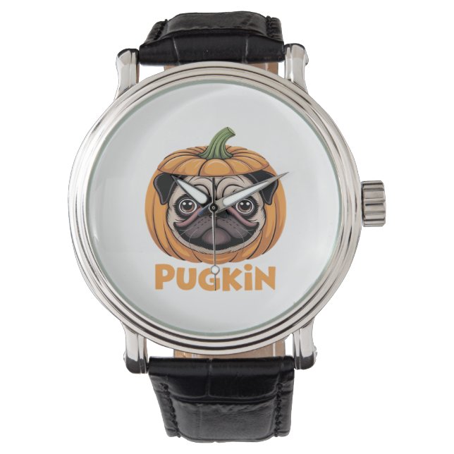 Pugkin Pug Halloween Happy Halloween Oversized T-S Watch (Front)