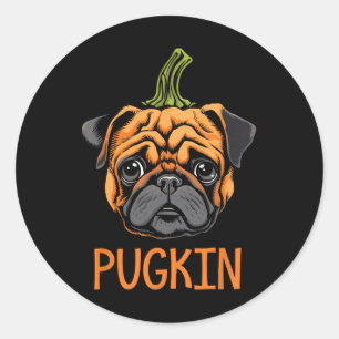Pugkin Pug Halloween Pumpkin Thanksgiving Men Wome Classic Round Sticker