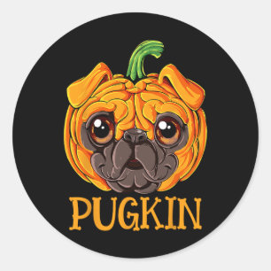 Pugkin Pug Pumpkin Halloween Thanksgiving Men Wome Classic Round Sticker