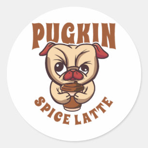 Pugkin Spice Latte Coffee Pumpkin Spice Pug Owner Classic Round Sticker