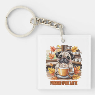 Pugkin Spice Latte – Cute Autumn Pug Coffee Design Keychain
