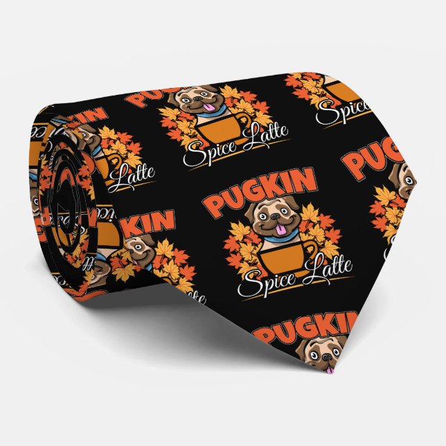 Pugkin Spice Latte - Pug Dog Pumpkin Pun Tie (Rolled)