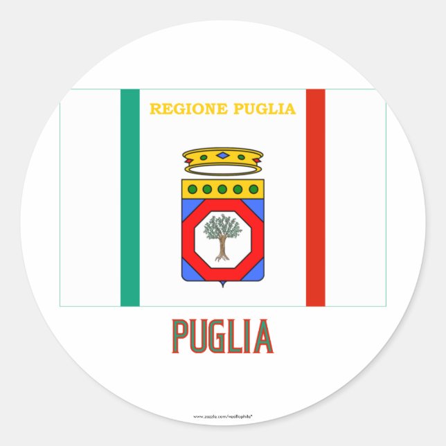 Puglia flag with name classic round sticker (Front)