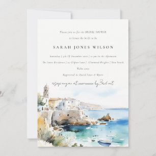 Puglia, Italy Watercolor Landscape Bridal Shower Invitation