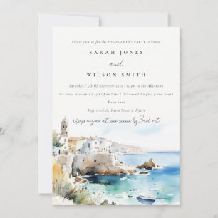 Puglia, Italy Watercolor Landscape Engagement Invitation