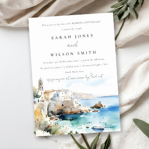 Puglia Italy Watercolor Scape Wedding Anniversary Invitation