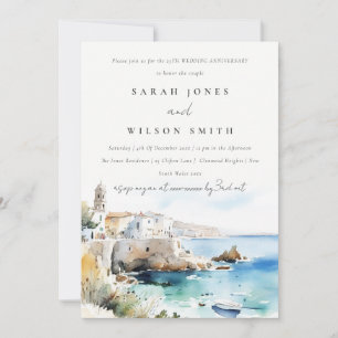 Puglia Italy Watercolor Scape Wedding Anniversary Invitation