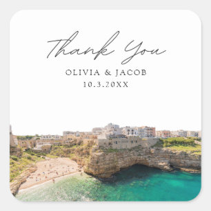 Puglia Wedding Destination Favour Thank You Square Sticker