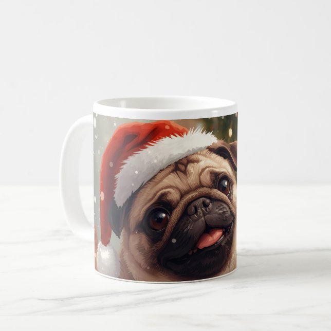 Pugmas: Cute Christmas Pug Coffee Mug (Front Left)