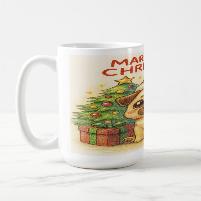 Pugmas: Cute Christmas Pug Mug (Left)