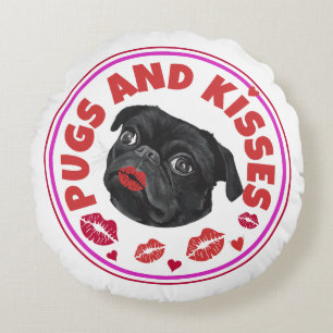 Pugs And Kisses Cute Pun Pug Lovers Round Pillow