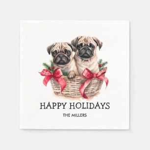 PUGS AND KISSES DOG-THEMED CHRISTMAS CUSTOM NAPKIN