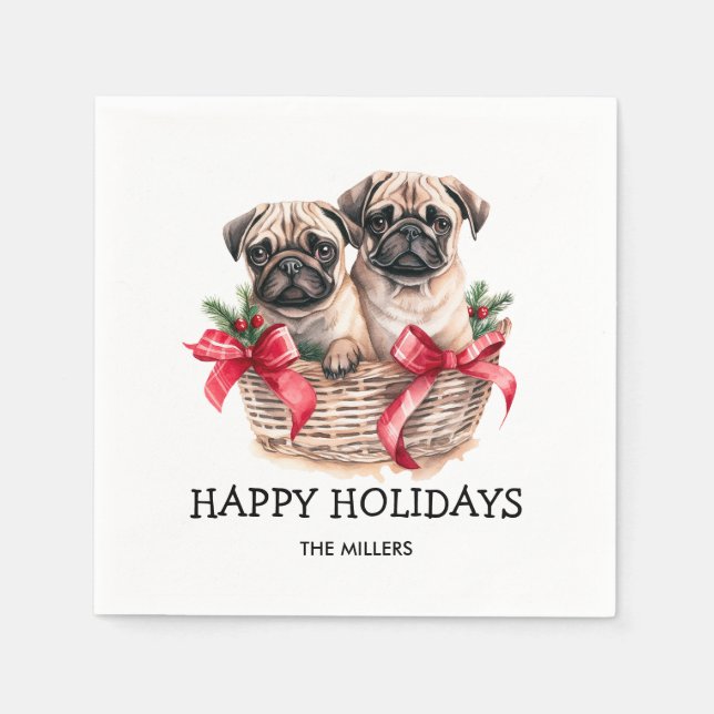 PUGS AND KISSES DOG-THEMED CHRISTMAS CUSTOM NAPKIN (Front)
