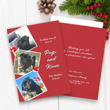 pugs and kisses three photo holiday card