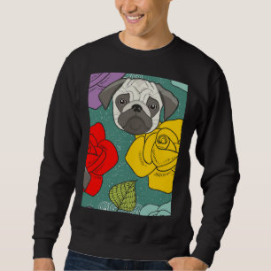 Pugs and Roses - Cute Dog Lover Floral Art Classic Sweatshirt