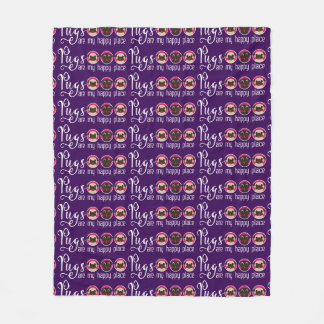 Pugs Are My Happy Place Purple Fleece Blanket