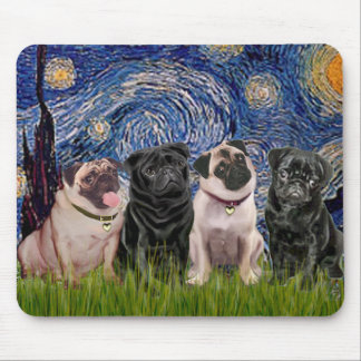 Pugs (Four,2B,2F) - Starry Night - Customized Mouse Pad