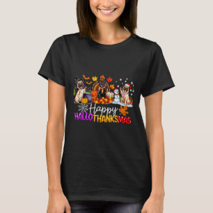 Pugs Hallothanksmas Dog Lovers Funny Christmas Mer T-Shirt