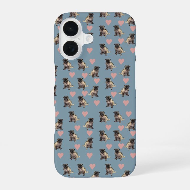 Pugs & hearts iPhone 16 case (Back)