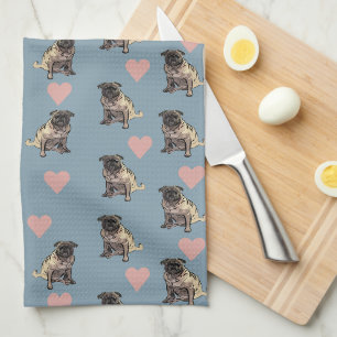 Pugs & hearts kitchen towel