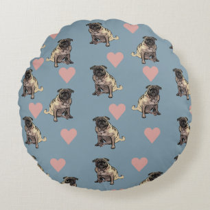 Pugs & hearts round pillow