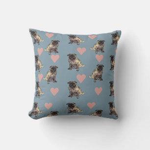 Pugs & hearts throw pillow