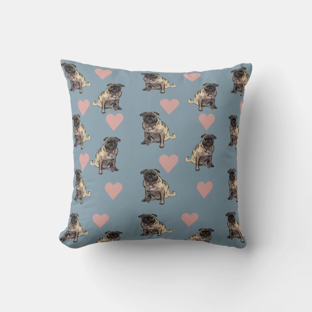 Pugs & hearts throw pillow (Front)