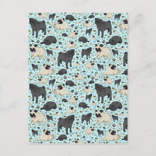 Pugs in Blue Postcard