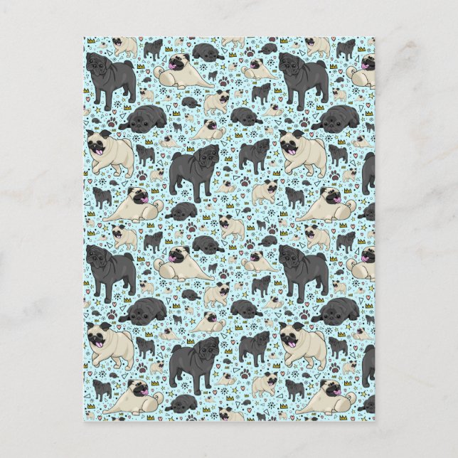 Pugs in Blue Postcard (Front)
