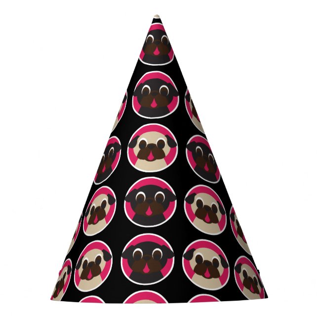 Pugs in Circles Black Birthday Party Party Hat (Front)