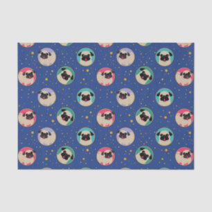 Pugs In Coloured Circles in Sky and Stars Tissue Paper