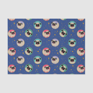 Pugs In Coloured Circles in Sky and Stars Tissue Paper