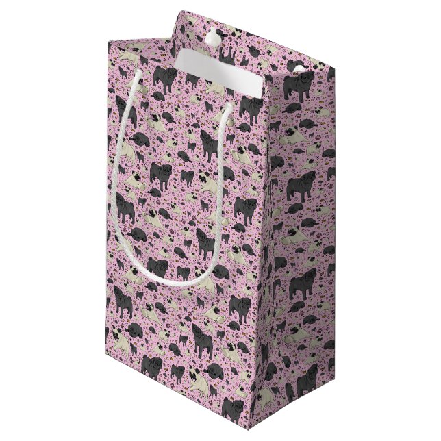 Pugs in Pink Small Gift Bag (Front Angled)