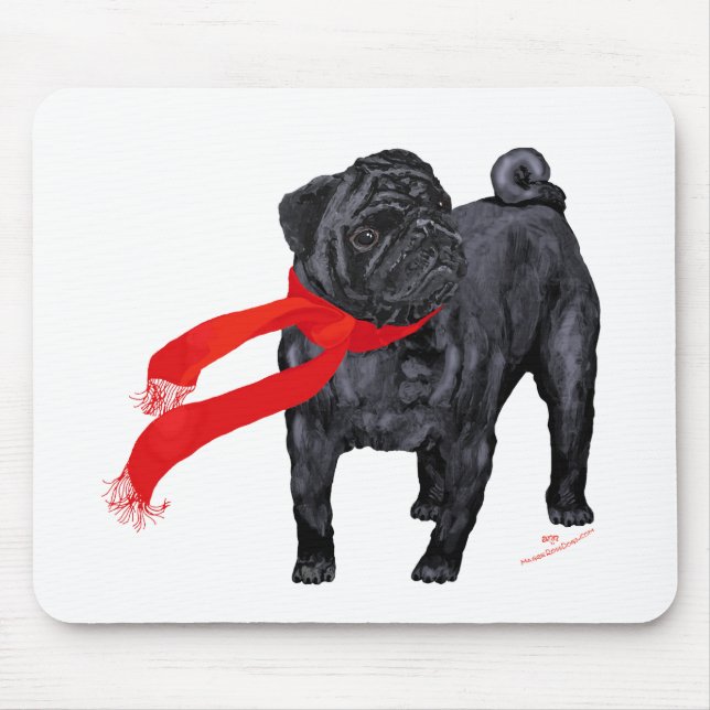 Pugs in Red Scarf Mouse Pad (Front)