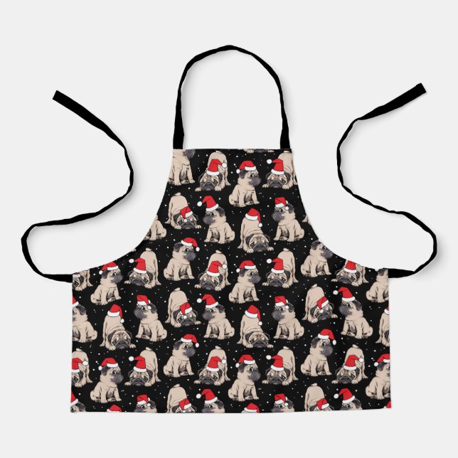 Pugs in Santa Hats Christmas Pattern Apron (Front)
