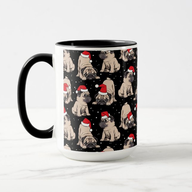 Pugs in Santa Hats Christmas Pattern Mug (Left)