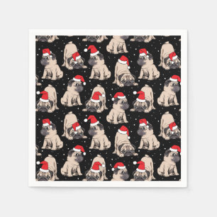 Pugs in Santa Hats Christmas Pattern Napkin