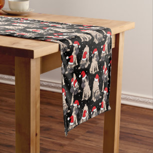 Pugs in Santa Hats Christmas Pattern Short Table Runner