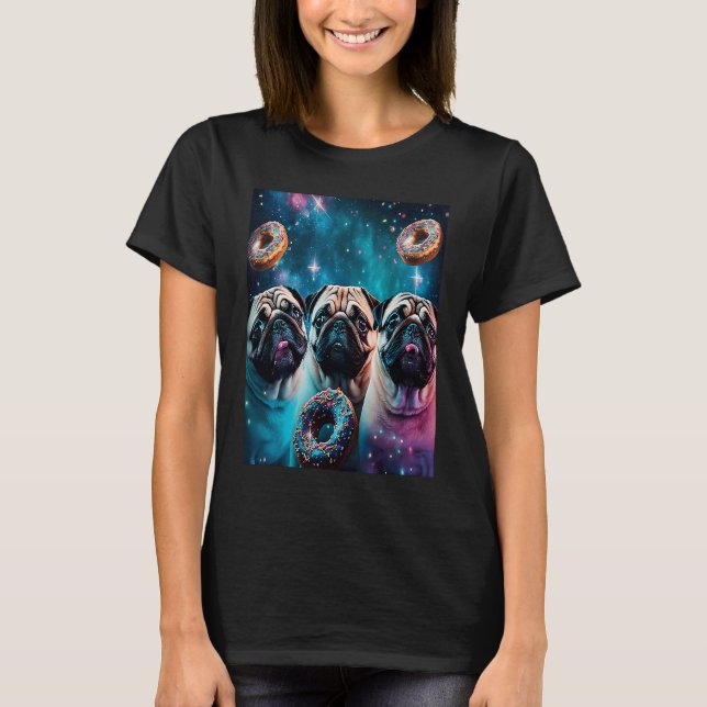 Pugs In Space With Donuts Cute Pug Boys Girls Men  T-Shirt (Front)