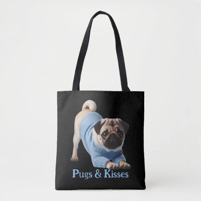 Pugs & Kisses: Adorable Pug-Themed Design Tote Bag (Front)