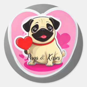 Pugs & Kisses Classic Round Sticker