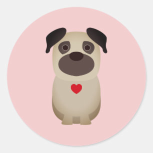 Pugs & Kisses, Pug Dog Valentine, Valentine's Day Classic Round Sticker